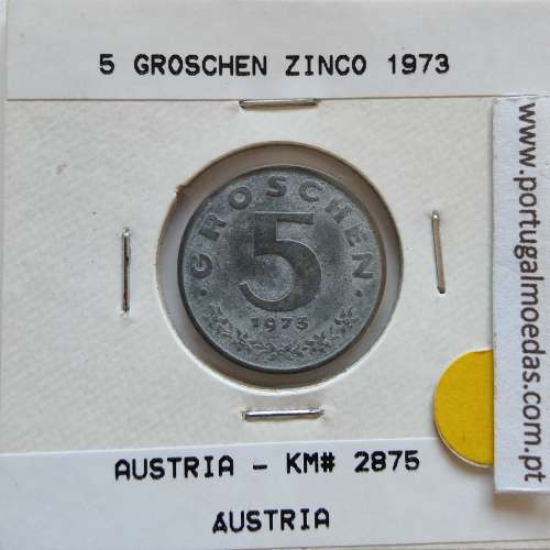 Áustria 5 Groschen 1973 Zinco, World Coins Austria KM 2875, coin of 5 groschen 1973 zinc