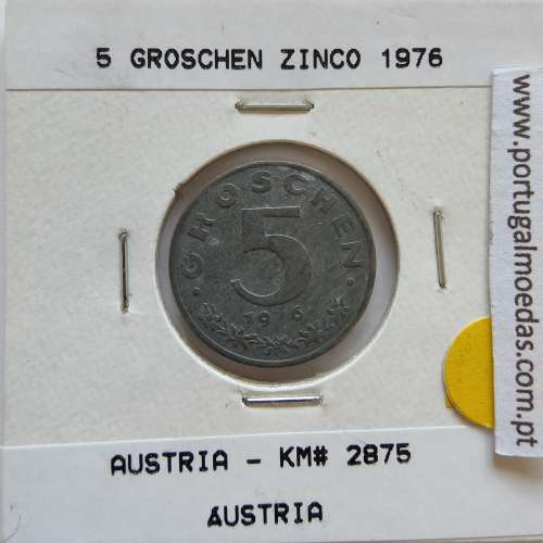 Áustria 5 Groschen 1976 Zinco, World Coins Austria KM 2875, coin of 5 groschen 1976 zinc