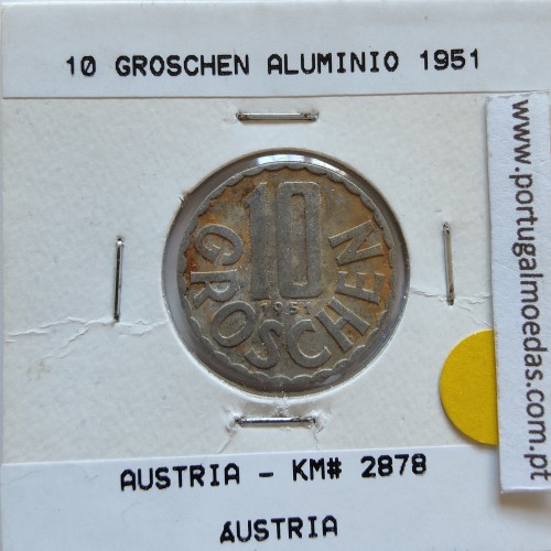 Áustria 10 Groschen 1951 Alumínio, World Coins Austria KM 2878, coin of 10 groschen 1951 Aluminium