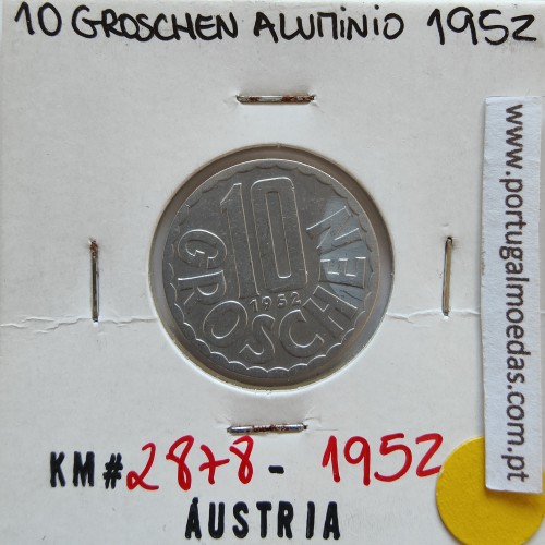 Áustria 10 Groschen 1952 Alumínio, World Coins Austria KM 2878, coin of 10 groschen 1952 Aluminium
