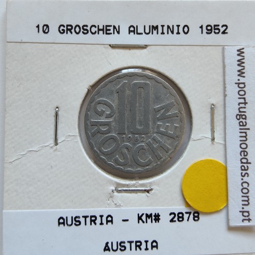 Áustria 10 Groschen 1952 Alumínio, World Coins Austria KM 2878, coin of 10 groschen 1952 Aluminium