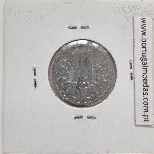 Áustria 10 Groschen 1953 Alumínio, World Coins Austria KM 2878, coin of 10 groschen 1953 Aluminium
