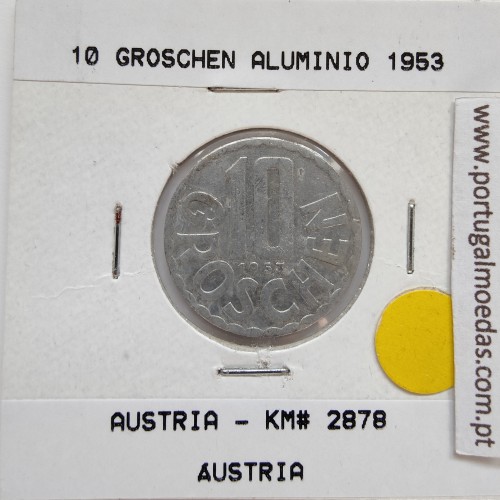 Áustria 10 Groschen 1953 Alumínio, World Coins Austria KM 2878, coin of 10 groschen 1953 Aluminium