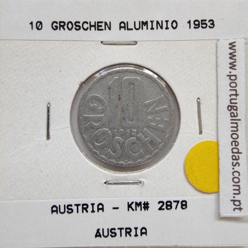 Áustria 10 Groschen 1953 Alumínio, World Coins Austria KM 2878, coin of 10 groschen 1953 Aluminium