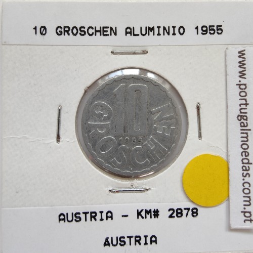 Áustria 10 Groschen 1955 Alumínio, World Coins Austria KM 2878, coin of 10 groschen 1955 Aluminium