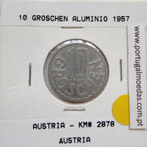 Áustria 10 Groschen 1957 Alumínio, World Coins Austria KM 2878, coin of 10 groschen 1957 Aluminium