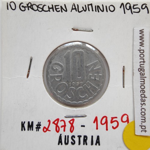 Áustria 10 Groschen 1959 Alumínio, World Coins Austria KM 2878, coin of 10 groschen 1959 Aluminium