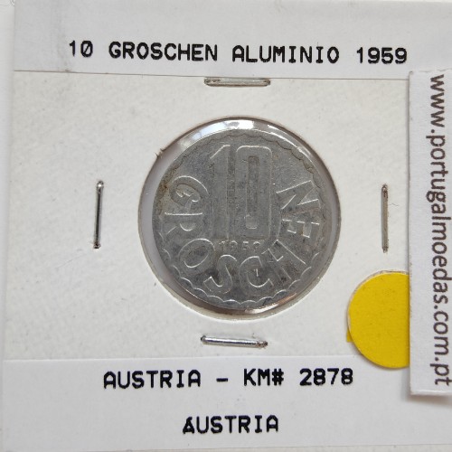 Áustria 10 Groschen 1959 Alumínio, World Coins Austria KM 2878, coin of 10 groschen 1959 Aluminium