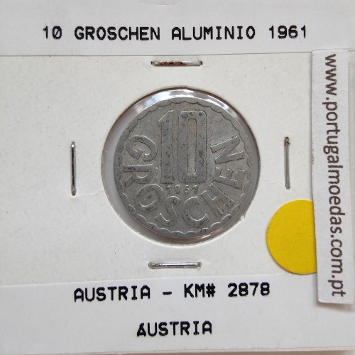 Áustria 10 Groschen 1961 Alumínio, World Coins Austria KM 2878, coin of 10 groschen 1961 Aluminium