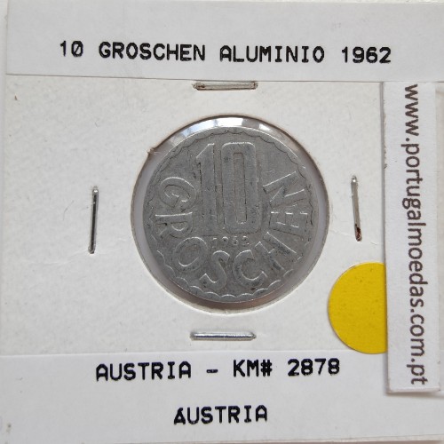 Áustria 10 Groschen 1962 Alumínio, World Coins Austria KM 2878, coin of 10 groschen 1962 Aluminium