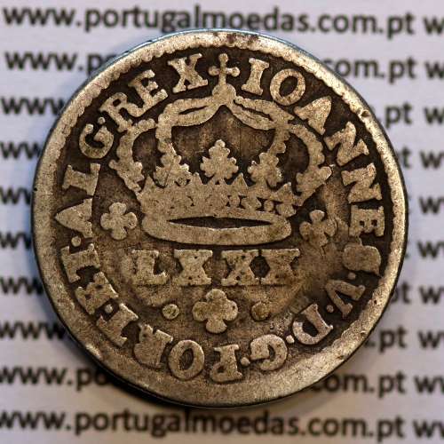Tostão Prata D. João V 1706-1750, Anv. (•✤•), Rev. (+✤+) com florões mais pequenos na legenda, World Coins Portugal KM 177