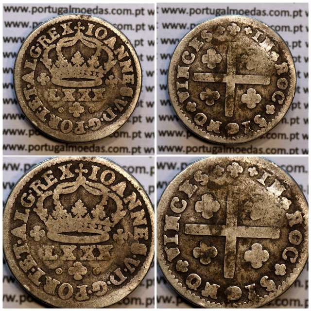 Tostão Prata D. João V 1706-1750, Anv. (•✤•), Rev. (+✤+) com florões mais pequenos na legenda, World Coins Portugal KM 177