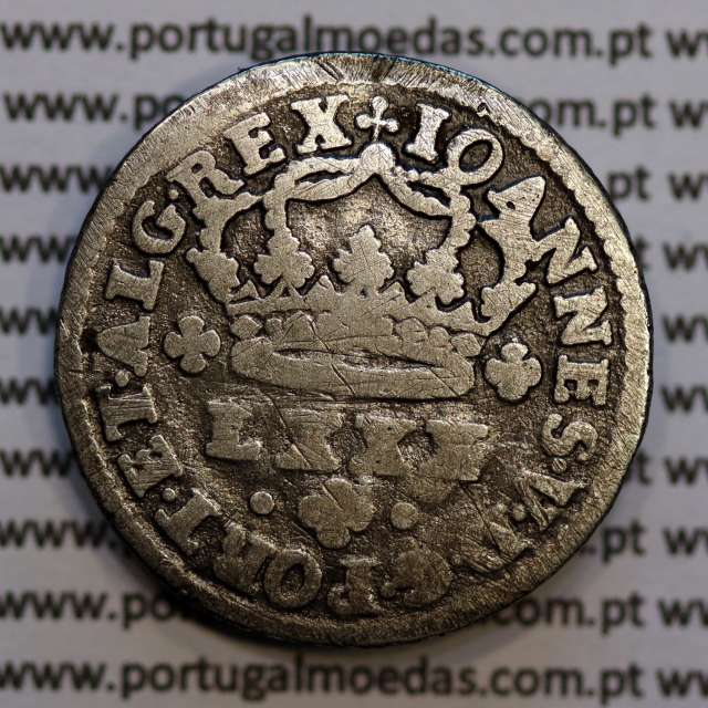 Tostão Prata D. João V 1706-1750, 100 réis,  Anverso (•✤•), Reverso (+✤+), (MBC), World Coins Portugal KM 177