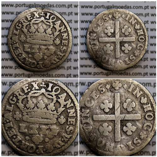Tostão Prata D. João V 1706-1750, 100 réis,  Anverso (•✤•), Reverso (+✤+), (MBC), World Coins Portugal KM 177