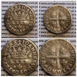 Tostão Prata D. João V 1706-1750, Anverso (•✤•) Coroa mais pequena, Reverso (+✤+) com florões mais pequenos na legenda