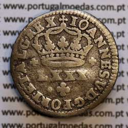 Tostão Prata D. João V 1706-1750, Anverso (•✤•) Coroa mais pequena, Reverso (+✤+) com florões mais pequenos na legenda