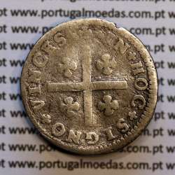 Tostão Prata D. João V 1706-1750, Anverso (•✤•) Coroa mais pequena, Reverso (+✤+) com florões mais pequenos na legenda