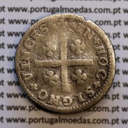 Tostão Prata D. João V 1706-1750, Anverso (•✤•) Coroa mais pequena, Reverso (+✤+) com florões mais pequenos na legenda
