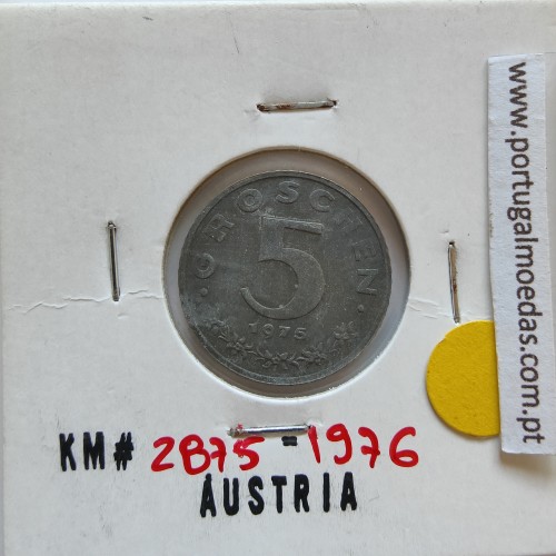 Áustria 5 Groschen 1976 Zinco, World Coins Austria KM 2875, coin of 5 groschen 1976 zinc