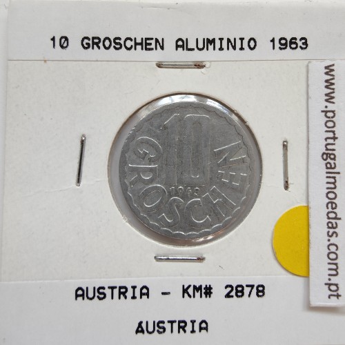 Áustria 10 Groschen 1963 Alumínio, World Coins Austria KM 2878, coin of 10 groschen 1963 Aluminium