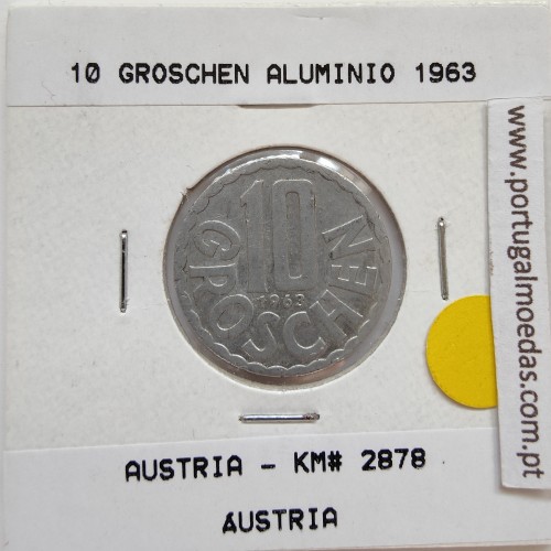 Áustria 10 Groschen 1963 Alumínio, World Coins Austria KM 2878, coin of 10 groschen 1963 Aluminium