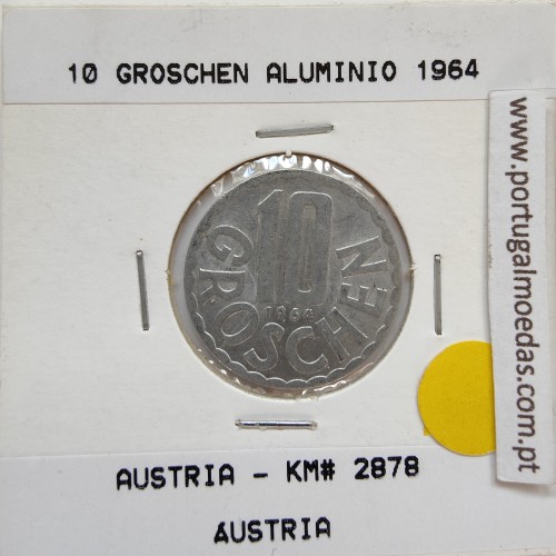 Áustria 10 Groschen 1964 Alumínio, World Coins Austria KM 2878, coin of 10 groschen 1964 Aluminium