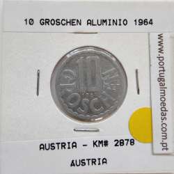 Áustria 10 Groschen 1964 Alumínio, World Coins Austria KM 2878, coin of 10 groschen 1964 Aluminium