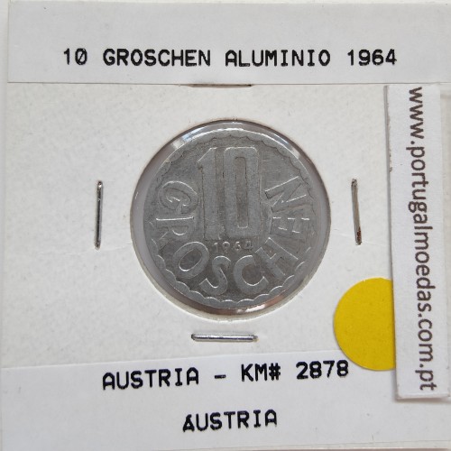 Áustria 10 Groschen 1964 Alumínio, World Coins Austria KM 2878, coin of 10 groschen 1964 Aluminium