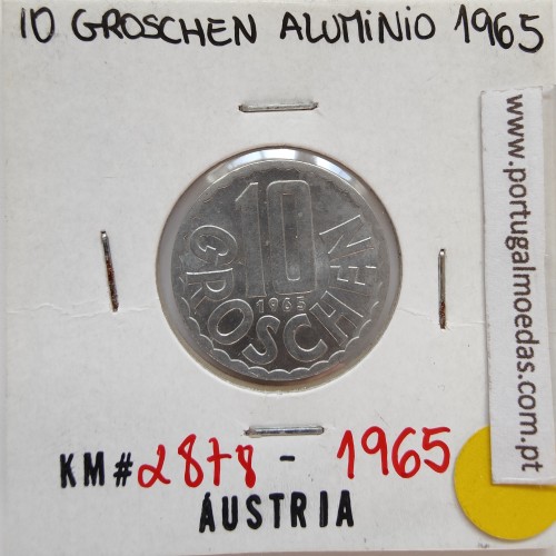 Áustria 10 Groschen 1965 Alumínio, World Coins Austria KM 2878, coin of 10 groschen 1965 Aluminium