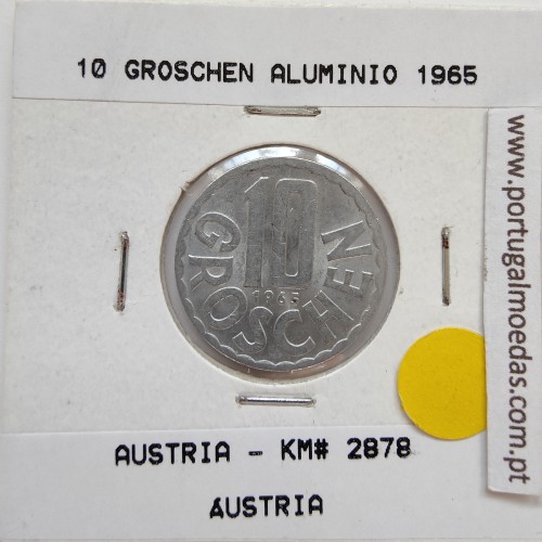 Áustria 10 Groschen 1965 Alumínio, World Coins Austria KM 2878, coin of 10 groschen 1965 Aluminium