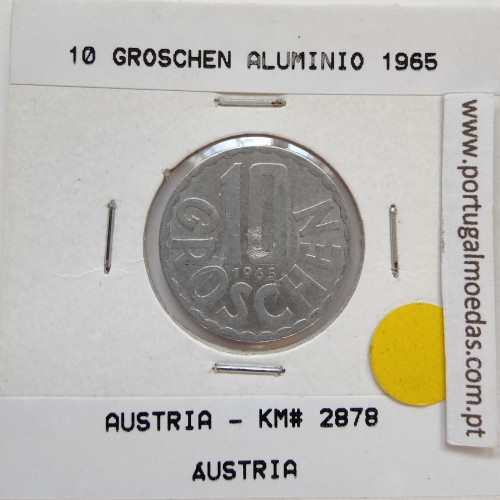 Áustria 10 Groschen 1965 Alumínio, World Coins Austria KM 2878, coin of 10 groschen 1965 Aluminium