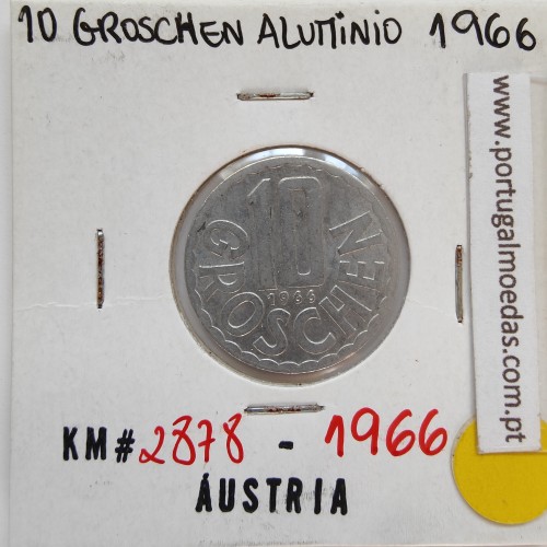 Áustria 10 Groschen 1966 Alumínio, World Coins Austria KM 2878, coin of 10 groschen 1966 Aluminium