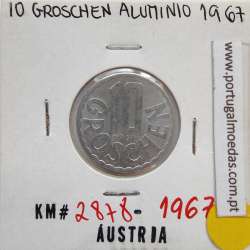 Áustria 10 Groschen 1967 Alumínio, World Coins Austria KM 2878, coin of 10 groschen 1967 Aluminium