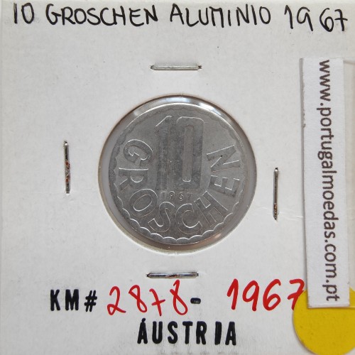 Áustria 10 Groschen 1967 Alumínio, World Coins Austria KM 2878, coin of 10 groschen 1967 Aluminium