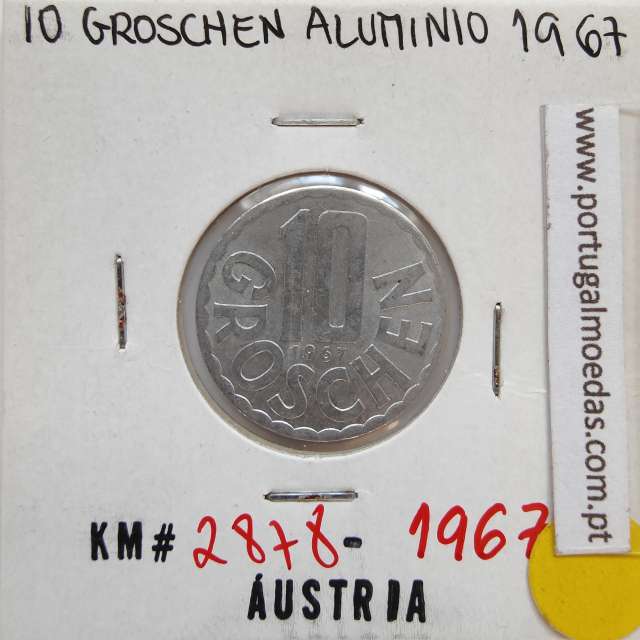 Áustria 10 Groschen 1967 Alumínio, World Coins Austria KM 2878, coin of 10 groschen 1967 Aluminium