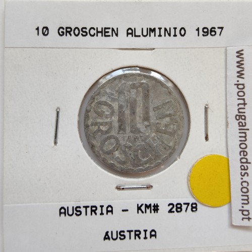 Áustria 10 Groschen 1967 Alumínio, World Coins Austria KM 2878, coin of 10 groschen 1967 Aluminium
