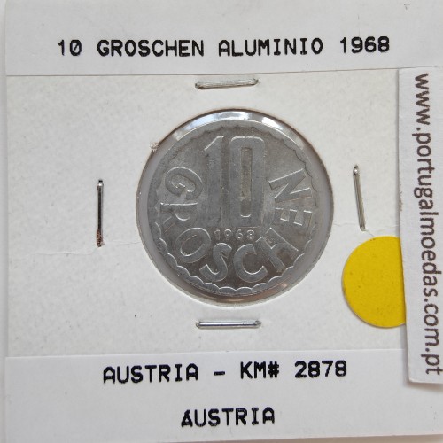 Áustria 10 Groschen 1968 Alumínio, World Coins Austria KM 2878, coin of 10 groschen 1968 Aluminium