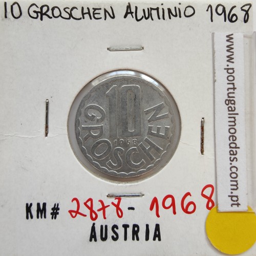 Áustria 10 Groschen 1968 Alumínio, World Coins Austria KM 2878, coin of 10 groschen 1968 Aluminium