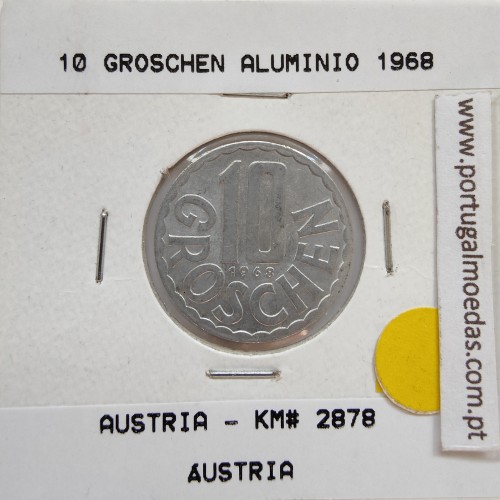Áustria 10 Groschen 1968 Alumínio, World Coins Austria KM 2878, coin of 10 groschen 1968 Aluminium