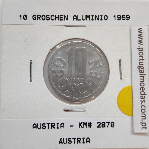 Áustria 10 Groschen 1969 Alumínio, World Coins Austria KM 2878, coin of 10 groschen 1969 Aluminium