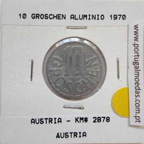 Áustria 10 Groschen 1970 Alumínio, World Coins Austria KM 2878, coin of 10 groschen 1970 Aluminium