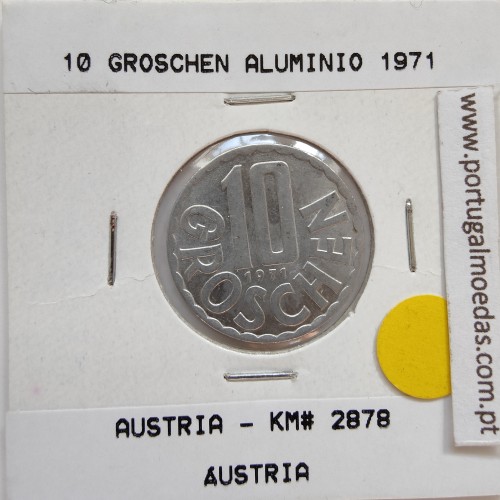 Áustria 10 Groschen 1971 Alumínio, World Coins Austria KM 2878, coin of 10 groschen 1971 Aluminium
