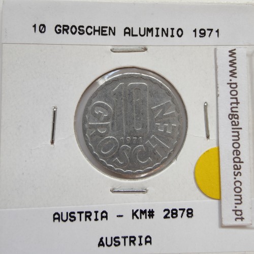 Áustria 10 Groschen 1971 Alumínio, World Coins Austria KM 2878, coin of 10 groschen 1971 Aluminium
