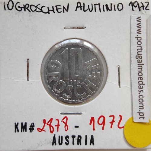 Áustria 10 Groschen 1972 Alumínio, World Coins Austria KM 2878, coin of 10 groschen 1972 Aluminium