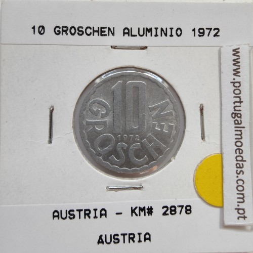 Áustria 10 Groschen 1972 Alumínio, World Coins Austria KM 2878, coin of 10 groschen 1972 Aluminium