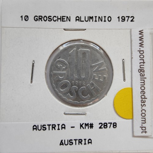 Áustria 10 Groschen 1972 Alumínio, World Coins Austria KM 2878, coin of 10 groschen 1972 Aluminium