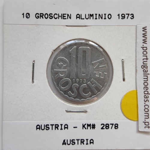 Áustria 10 Groschen 1973 Alumínio, World Coins Austria KM 2878, coin of 10 groschen 1973 Aluminium