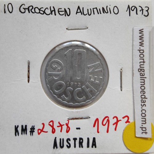 Áustria 10 Groschen 1973 Alumínio, World Coins Austria KM 2878, coin of 10 groschen 1973 Aluminium
