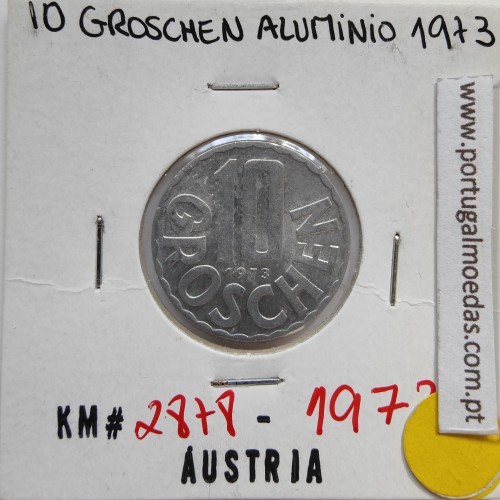 Áustria 10 Groschen 1973 Alumínio, World Coins Austria KM 2878, coin of 10 groschen 1973 Aluminium