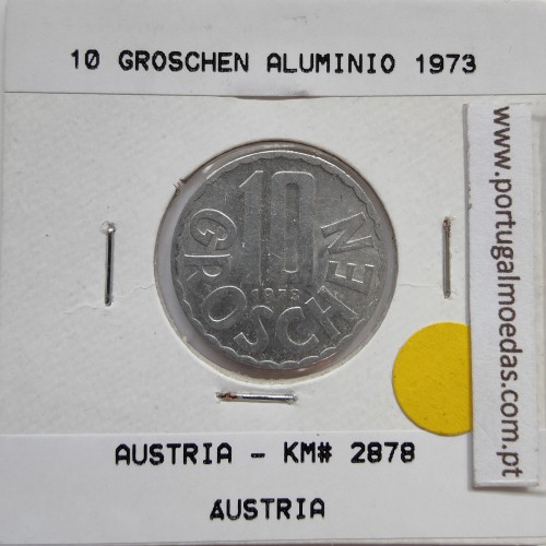 Áustria 10 Groschen 1973 Alumínio, World Coins Austria KM 2878, coin of 10 groschen 1973 Aluminium